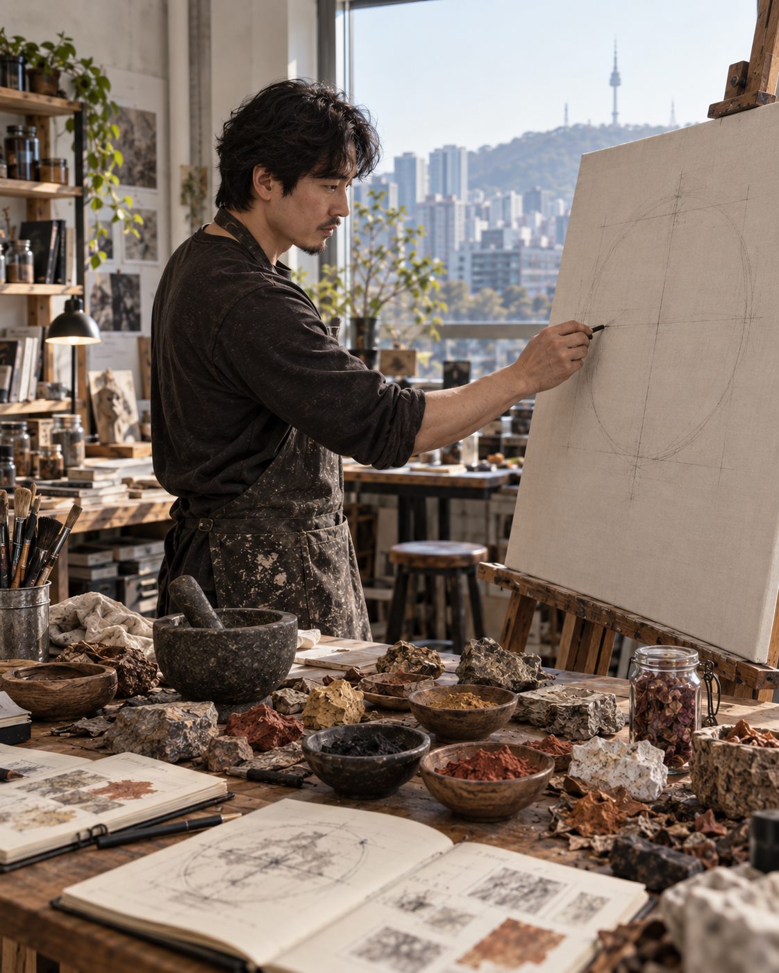 의뢰로 완성된 그림, 따뜻한 안료의 층